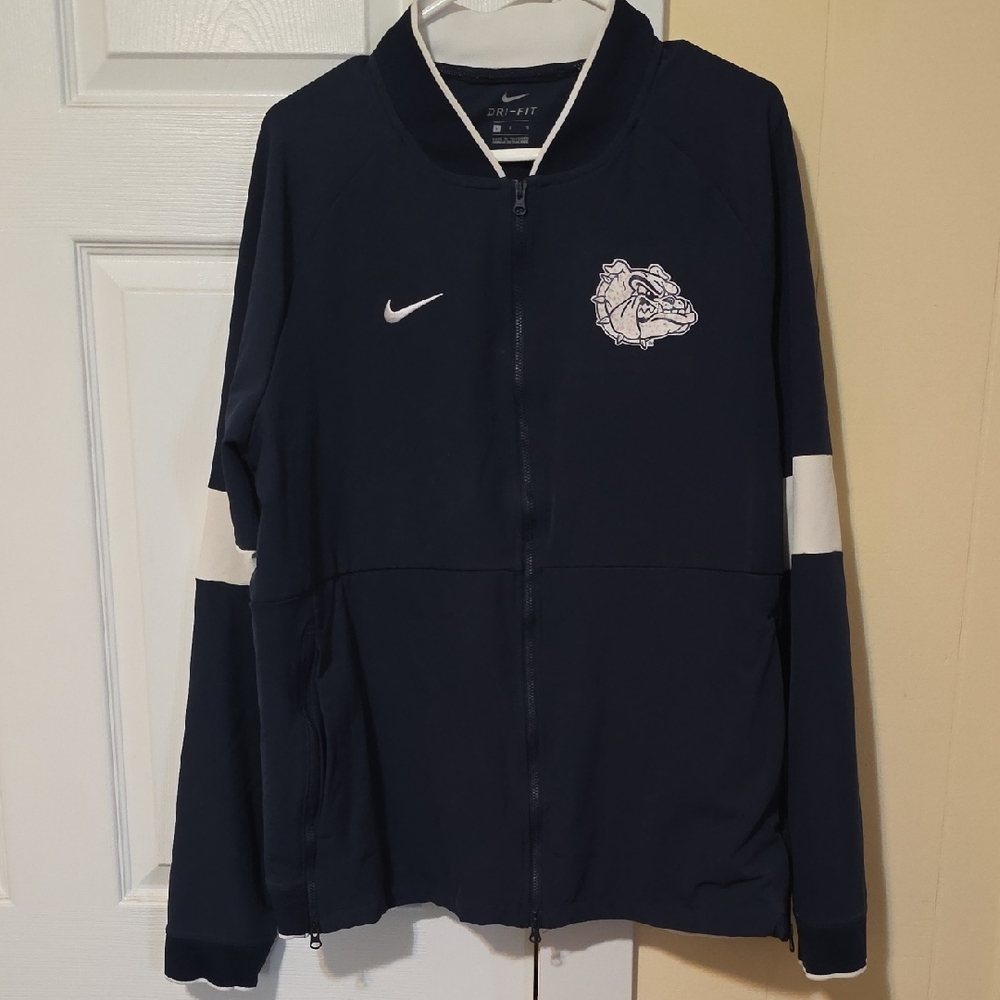 Nike Navy Athletic Full-Zip Jacket with White Accents and Bulldog Patch